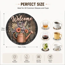 6pcs Floral Pattern Printed Diatomaceous Earth Coasters, Absorbent Beverage Coasters, Coffee Cup Coasters, Mug Coasters, Tea Cup Coasters, Desk Protection Pads, Suitable For Dining Table, Coffee Table, Tea Table, Bar Counter And Office Desk Decoration - Multicolor - View 11