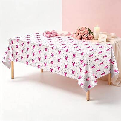 1/3pcs Polka Dot Bow Disposable Plastic Tablecloth 130x274cm Breast Cancer Ribbon Print Tablecloth Plastic Tablecloth Breast Cancer Awareness Tablecloth Party Supplies Suitable For Pink Ribbon Breast Cancer Party Decoration