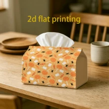 1pc Orange Halloween Fabric Tissue Box Cover, Spider Candy Lollipop Pattern Paper Towel Holder Protector, Living Room Bedroom Party Desktop Holiday Decoration - Multicolor - View 5