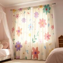 2pcs Pink Floral Curtains, Rod Pocket Design For Privacy Protection, Suitable For Bedroom, Living Room, Dining Room, Balcony, Tea Room, Basement And Other Home Decor. Birthday Gift, Suitable For All Seasons - Multicolor - View 9