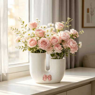 Bohemian Style Creative Curved White Plastic Vase, Ceramic Texture Home Decor Ornament, Living Room Rose Hydroponic Flower Arrangement Container