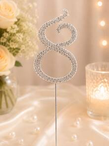 0-9 Number Cake Toppers, Sparkling Rhinestone Number Cake Toppers, Shiny Crystal Number Cupcake Decorations, Suitable For Birthday, Wedding, Anniversary Party Cake Decor, Perfect For Photo Shoots! Party Photography Essential, Ritual Gift For Yourself, Best Friend, Mom, Atmospheric Decoration - Silver - View 9