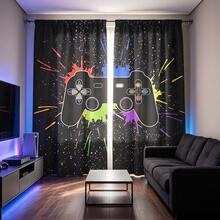 2pcs Gaming Style Curtains, Game Controller Pattern Print, Home Rod Pocket Bedroom Living Room Decor, Privacy Protection, 2D Flat Print, 160gsm - Multicolor - View 10