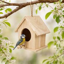 Wooden Light Wood House-Shaped Birdhouse, Hanging Bird House, Outdoor Bird House, Bird Nesting Box, Garden Birdhouse, Bird House For Outside, Bird Nest For Small Birds, Decorative Bird House For Garden, Yard, Patio, Balcony And Tree Hanging Decor - View 1