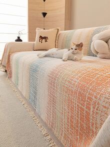 1 pièce Housse de canapé en chenille rayée colorée, housse de canapé anti-rayures adaptée aux animaux de compagnie, lavable en machine, parfaite pour les amateurs d'animaux de compagnie, décoration de canapé pour salon et chambre, article de décoration pour la maison - Multicolore - Voir 7
