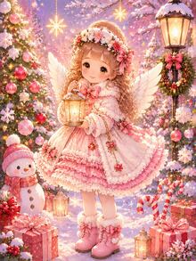 Kit de Pintura de Diamante 5D DIY com Perfuração Completa, Arte de Diamante Sem Moldura com Padrão de Menina Anjo de Natal Rosa com Lanterna e Boneco de Neve, Mosaico de Cena de Neve de Inverno Feito à Mão, Decoração de Parede Doméstica, Adequado para Adultos e Iniciantes como Presente de Feriado - Conjuntos - Visão 11