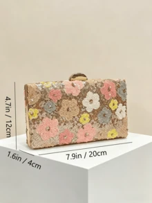 1 件女士花卉图案手提包，时尚复古亮片刺绣花朵链条晚宴包，适合派对女孩、新娘、新婚和办公室女士派对、舞会、婚礼，热情、优雅、小巧清新，适合商务旅行、郊游、工作、通勤 - 珊瑚粉 - 查看 2