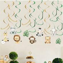 12pcs Grassland Animal Spiral Hanging Decorations With Lion, Giraffe And More, Cartoon Animal DIY For Room Decor, Background Decoration, Atmosphere Creation, Birthday Party Decoration - View 2