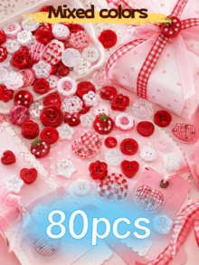 10/20/30pcs Red Mixed Color Sewing Buttons, Strawberry Heart Flower Star Plaid Decorative Handmade Buttons, Suitable For DIY Sewing, Scrapbooking, Clothing Repair, Doll Making, Gift Wrapping And Craft Projects, Multiple Shapes - Multi-color - View 14
