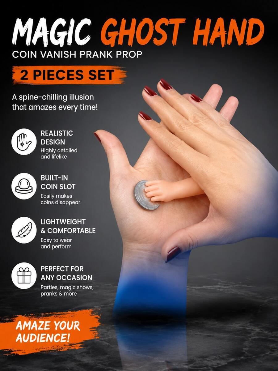 Two Pieces Set: "The Terrifying Magic Hand"-A Ghostly Prank Prop With A Coin-Disappearing Effect. A Realistic Illusion Of A Levitating Hand. Ideal For Parties, Magic Shows, Pranks, And Jokes; Delivers A Stunning Visual Impact.