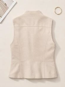 Women's Solid Color Vintage Military Style Stand Collar Sleeveless Vest, Spring/Summer - Khaki - View 3