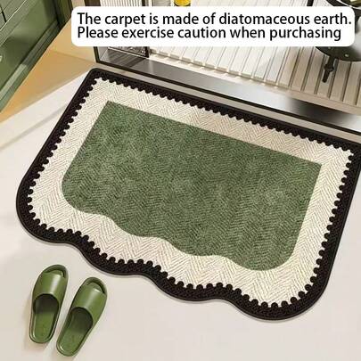 1 buah Keset Kamar Mandi Berbentuk Asimetris dengan Tepi Bergelombang Warna Hijau, Putih & Hitam, Karpet Kamar Mandi, Keset Pintu, Karpet Kecil, Karpet yang Dapat Dicuci untuk Dekorasi Rumah, Kamar Tidur, dan Penggunaan Luar Ruangan