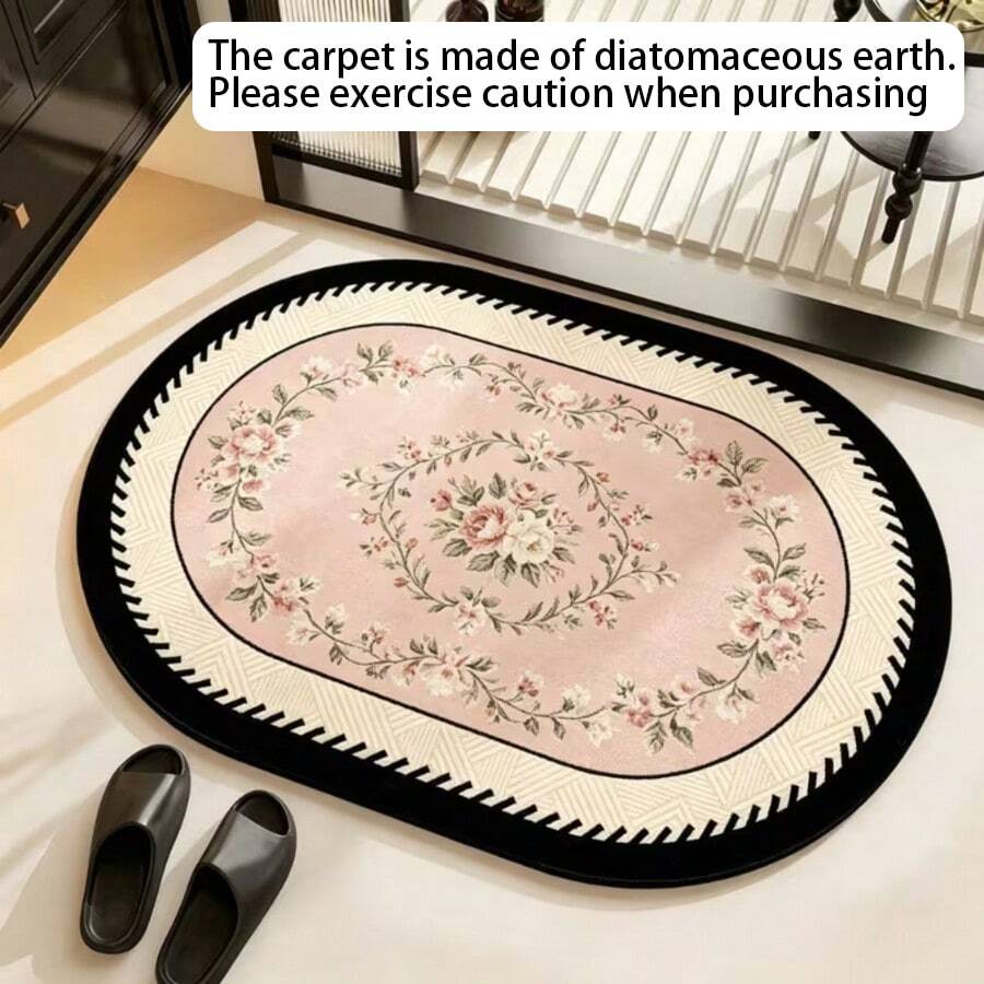 1pc Green Pink White Floral Pattern Bath Mat, Bathroom Rug, Door Mat, Small Rug, Carpet, Floor Mat, Home Decor, Area Rug, Outdoor Mat, Home Decor, Area Carpet, Bedroom Rug, Washable Carpet - Multicolor M - View 1