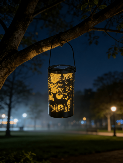 Christmas Reindeer Forest Hollow Iron Art Handheld Lantern Solar Powered Outdoor Waterproof Yard Projection Light Indoor Bedroom Vintage Atmosphere Night Light