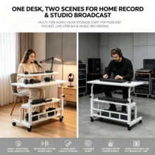 Studio Furniture Adjustable Height Desk, Height Range From 21 To 33 Inches, Music Recording Studio Desk, Standing Desk, Suitable For Home, Office And Studio, Professional Studio, Ergonomic Design Studio And Gaming Desk, Perfect For Home Office - Wood Grain Black - Deluxe Mixing Console - View 6