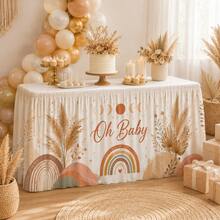 Oh Baby Boho Table Skirt, Neutral Rainbow Baby Shower Party Decoration - Multicolor - View 9