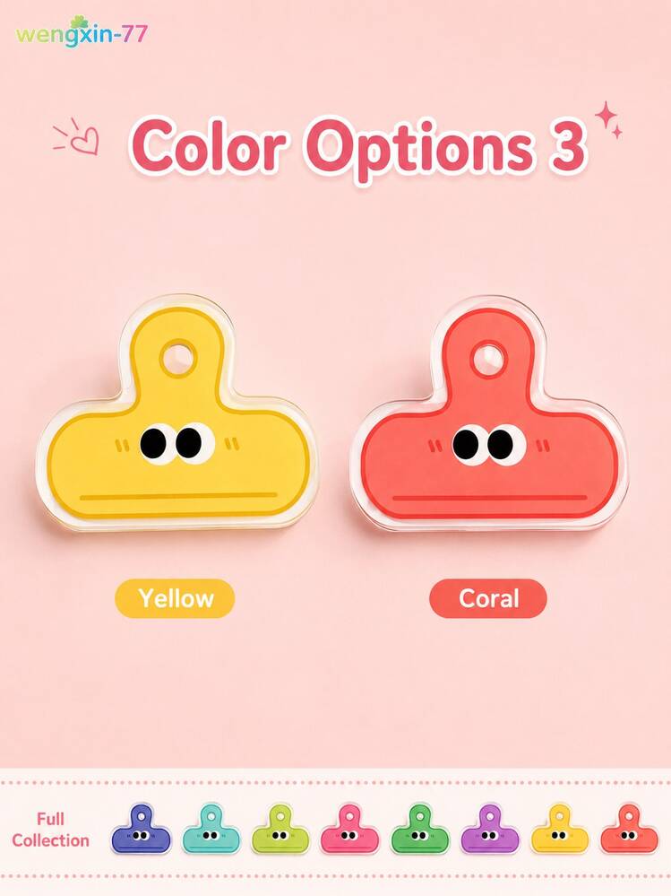 5/10Pcs Random Color Acrylic Paper Clips, Cute Cartoon Expression Binder Clips, Transparent Decorative Journal Clips, Snack Sealing Clips, Back To School Office & Classroom Stationery Gifts For Teens - Multiple Styles - View 3