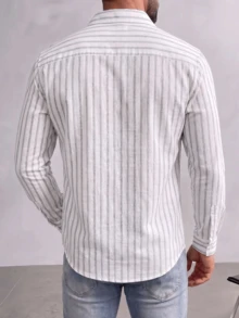 Men's Casual Commute Striped Long Sleeve Shirt, Suitable For Spring, Autumn, Winter, Daily Wear - Multicolor - View 2