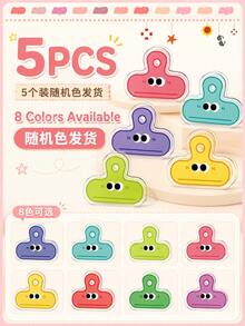 5/10Pcs Random Color Acrylic Paper Clips, Cute Cartoon Expression Binder Clips, Transparent Decorative Journal Clips, Snack Sealing Clips, Back To School Office & Classroom Stationery Gifts For Teens - Multiple Styles - View 12