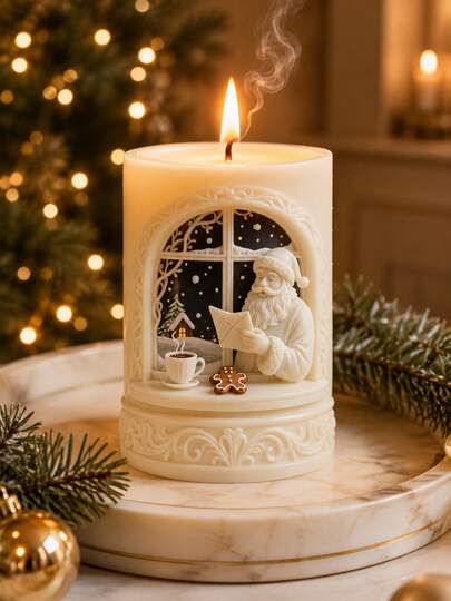 1pc Christmas Arch Window Santa Claus Reading Letter Embossed Candle Holder Silicone Mold, Winter Snow Scene Gingerbread Coffee 3D Embossed Cylindrical Candle Mold, DIY Aromatherapy Wax Plaster Christmas Handmade Gift