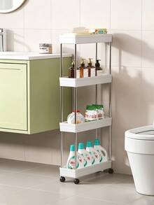 2/3/4-Tier Portable Storage Cart, Suitable For Narrow Spaces, 13cm Wide, Hollow Drainage Design, With Movable Casters, Metal Tube Mobile Kitchen Storage Rack, Room Decor Storage Rack, Kitchen Essentials - Multicolor - View 7