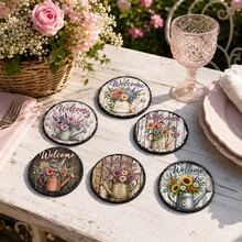 6pcs Floral Pattern Printed Diatomaceous Earth Coasters, Absorbent Beverage Coasters, Coffee Cup Coasters, Mug Coasters, Tea Cup Coasters, Desk Protection Pads, Suitable For Dining Table, Coffee Table, Tea Table, Bar Counter And Office Desk Decoration - Multicolor - View 3