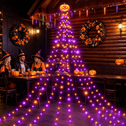 Halloween Waterfall Tree Fairy Lights, 8 Adjustable Lighting Modes Solar Powered 168LED Twinkle Pumpkin String Lights, Landscape Hanging Star Light Strings, Seasonal Decor Lamp For Courtyard Porch Living Room Indoor Outdoor Harvest Festival Decor