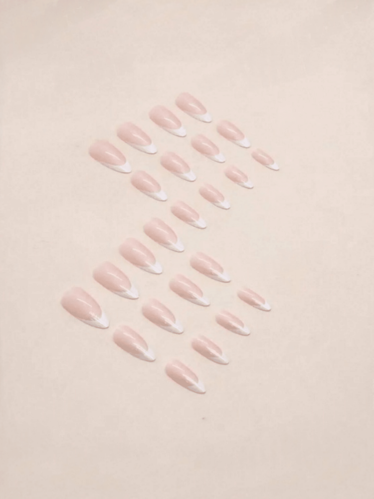 24pcs Almond Shape Full Coverage Press-On Nails For Women Daily Wear, Pale Pink Gradient White French Tips, Includes 1 Nail File And 1 Jelly Glue - Apricot - View 2