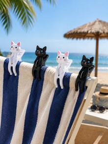 4Pcs Cute Cat Beach Towel Clips, Heavy Duty Plastic Clothes Pegs With Strong Spring Grip, Windproof Drying Clips For Blankets, Towels, Socks And Laundry, Travel Clothes Hangers For Home, Beach, Pool And Outdoor Use, Back To School, New Year Gift - Multicolor - View 3