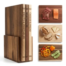 AMAZINGWOOD Wooden Cutting Boards For Kitchen, 3pcs Acacia Wood Cutting Board Set With Stand, Cutting Board That Looks Like Books For Vegetables, Cheese, Bread And Meat, Decorative Chopping Board Gift Set - Variant - View 11