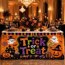 Trick Or Treat Halloween Table Skirt, Spooky Party Table Decor With Pumpkin Ghost Theme - Multicolor - View 9