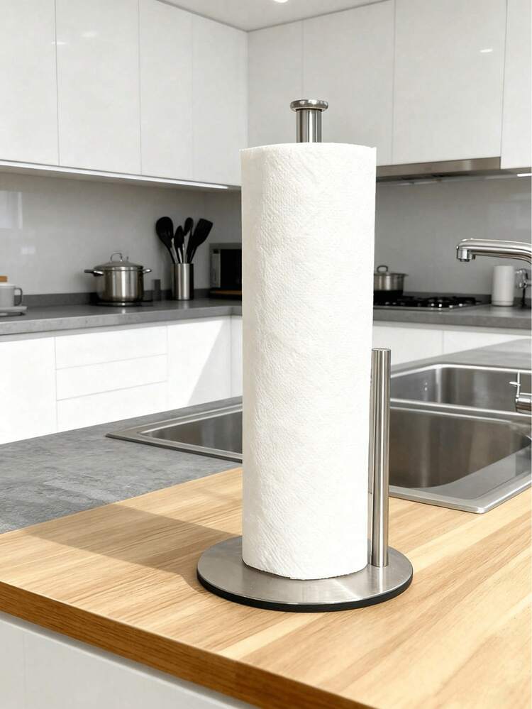 1pc Silver Kitchen Paper Towel Holder, Countertop Paper Towel Dispenser, Napkin Box Rack, Stainless Steel Kitchen Roll Paper Towel Holder With Weighted Base, Space-Saving Design For Paper Towels, Napkins, Kitchen Roll, Wall-Mounted Storage Organizer, Modern Kitchen Accessory - Multicolor - View 14
