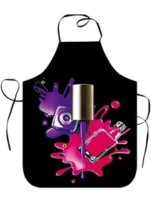 1pc Super Nail Art Graphic Nail Artist Apron, Waterproof & Oil-Resistant Polyester Work Apron, Multi-Purpose Salon Uniform, Suitable For Nail Technicians & Beauticians, Floral Nail Polish Print Adjustable Neck Strap Apron - A - View 4