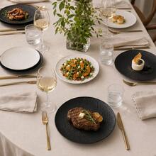 2/4/6pcs Black & White Textured Dinnerware Set, Textured Round Plates, Black & White Tableware, 9.84" Dinner Plates And 7.87" Salad/Cake Plates, Suitable For Kitchen, Party And Entertaining - White - View 3