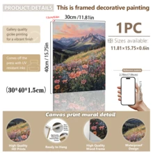 1幅装裱帆布墙画，抽象风景画，描绘野花草甸和群山，波西米亚风花卉墙饰，农舍风格装饰，适用于公寓、宿舍、卧室、客厅、浴室、厨房、餐厅，礼品 - 彩色 - 查看 16