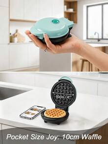 SCISHARE 1pc Mini Waffle Maker, 10cm Waffle Mold, Water-Based Non-Stick Coating, Easy To Clean, 350W Fast Heating, Compact Design For Drawer Storage, EU Plug, 70cm Power Cord - Ideal For Children And Families To Make Breakfast On Trips And In Small Kitchens - View 4