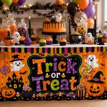 Trick Or Treat Halloween Table Skirt, Spooky Party Table Decor With Pumpkin Ghost Theme - Multicolor - View 8