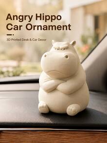 3D Printed Angry Hippo Car Dashboard Ornament, Funny Angry Expression Animal Figurine, Compact Car Interior Decor, Suitable For Center Console, Desk And Bookshelf, Unique Creative Home Office Decoration, Perfect Birthday Holiday Gift For Drivers And Animal Lovers - Multicolor - View 1