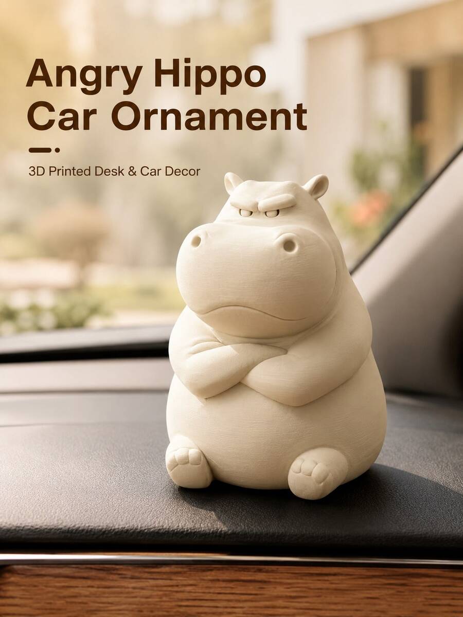 3D Printed Angry Hippo Car Dashboard Ornament, Funny Angry Expression Animal Figurine, Compact Car Interior Decor, Suitable For Center Console, Desk And Bookshelf, Unique Creative Home Office Decoration, Perfect Birthday Holiday Gift For Drivers And Animal Lovers - Multicolor - View 1