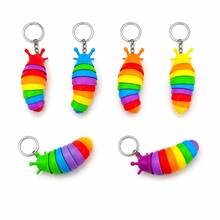 1pc Random Color Rainbow Caterpillar Keychain, Flexible Segmented Silicone Worm Pendant, Suitable For Keys, Backpacks, Handbags, Zipper Decoration And Daily Accessories - Multicolor - View 12