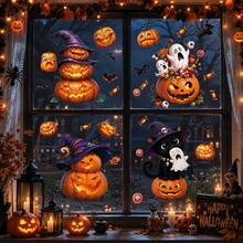 4pcs Halloween Stickers, Vintage Black Cat & Pumpkin Design Window Decals Wall Stickers, Black Cat Pumpkin Witch Design Style Halloween Window Decals, Halloween Party Decoration, Halloween Party Supplies, Halloween Decor, Halloween Gifts, Halloween Restaurant Background Decoration, Halloween Home Decor, Halloween Room Decoration, Halloween Kitchen Window Supplies, Autumn Decoration, Party Gifts - B - View 3
