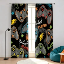 2pcs Game Controller And Letter Pattern Curtains, Fun Polyester Curtains Suitable For Bedroom And Living Room, Roman Blind Design, Privacy Protection, Multi-Functional Decorative Curtains, 160g/M² - Multicolor - View 8