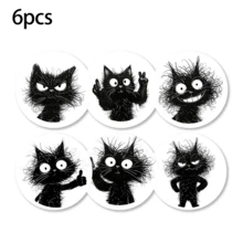 6pcs, Cat Pattern Printed Diatomaceous Earth Coasters, Absorbent Beverage Coasters, Coffee Cup Coasters, Mug Coasters, Tea Cup Coasters, Desk Protection Pads, Suitable For Dining Table, Coffee Table, Bar Counter And Office Desk Decoration - Multicolor - View 14