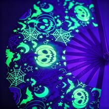 Halloween Folding Hand Fan, Fluorescent Glowing Fan With Pumpkin, Bat, Spider Web, Moon And Star Patterns, Large Rave Clack Fan, Suitable For Parties, Festivals, Nightclubs, Costume Accessories - Multicolor - View 6