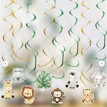 12pcs Grassland Animal Spiral Hanging Decorations With Lion, Giraffe And More, Cartoon Animal DIY For Room Decor, Background Decoration, Atmosphere Creation, Birthday Party Decoration - View 4