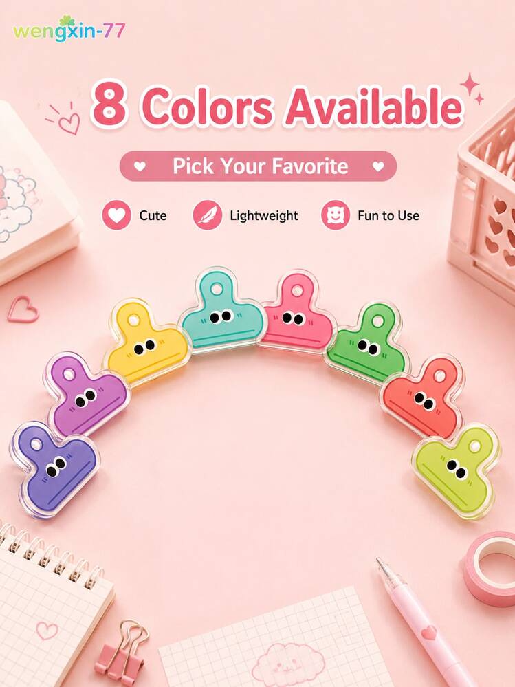 5/10Pcs Random Color Acrylic Paper Clips, Cute Cartoon Expression Binder Clips, Transparent Decorative Journal Clips, Snack Sealing Clips, Back To School Office & Classroom Stationery Gifts For Teens - Multiple Styles - View 6
