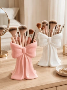 1/2 piezas Juego de cajas de almacenamiento de cosméticos con forma de lazo, soporte para brochas de maquillaje adecuado para tocador, dormitorio, baño, decoración del hogar linda, regalo para damas y amigas, decoración de sala de maquillaje, bolsa de maquillaje, artículo de viaje esencial - Multicolor - Ver 11