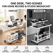 Studio Furniture Adjustable Height Desk, Height Range From 21 To 33 Inches, Music Recording Studio Desk, Standing Desk, Suitable For Home, Office And Studio, Professional Studio, Ergonomic Design Studio And Gaming Desk, Perfect For Home Office - Wood Grain Black - Deluxe Mixing Console - View 8