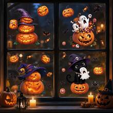 4pcs Halloween Stickers, Vintage Black Cat & Pumpkin Design Window Decals Wall Stickers, Black Cat Pumpkin Witch Design Style Halloween Window Decals, Halloween Party Decoration, Halloween Party Supplies, Halloween Decor, Halloween Gifts, Halloween Restaurant Background Decoration, Halloween Home Decor, Halloween Room Decoration, Halloween Kitchen Window Supplies, Autumn Decoration, Party Gifts - B - View 5