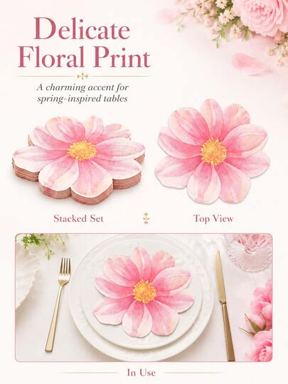 20pcs/40pcs/50pcs/100pcs 33*33CM/12.99*12.99IN Disposable Party Napkins, Paper Material, Fresh Style + Ins Style Pink And White Gradient Watercolor Large Flower (Petal Shape) Pattern, Spring Floral Theme Party Decoration Napkins, Suitable For Girls' Spring Picnic Decor, Best Friend Afternoon Tea Setup, Wedding Welcome Area Decoration, Warm Family Gathering Scenes